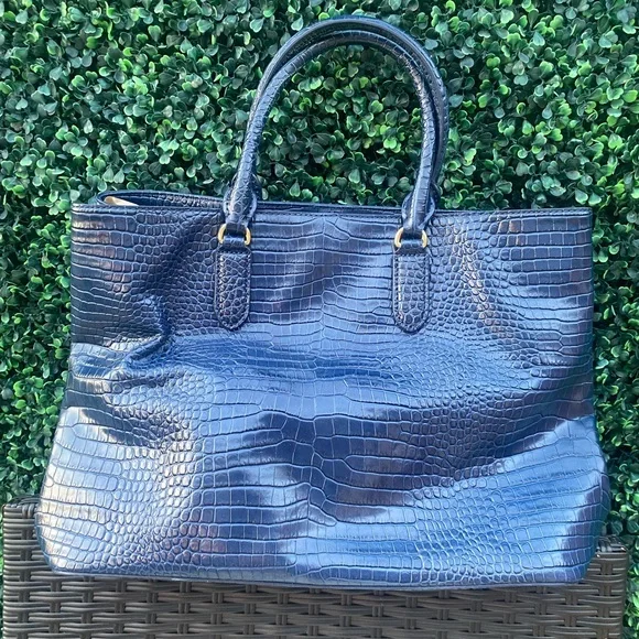 Vintage Ralph Lauren Blue Label Croc-Embossed Satchel in Royal Blue - Picture 2 of 4